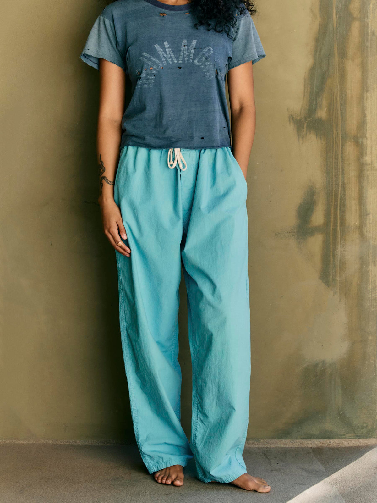 the lounge pant in aqua poplin