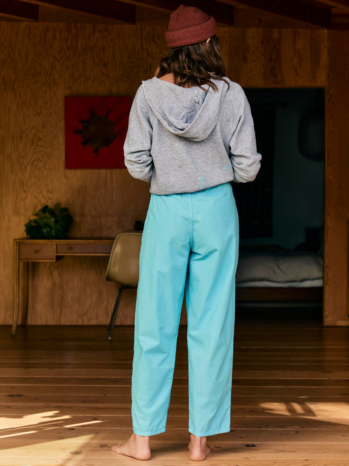 the lounge pant in aqua poplin