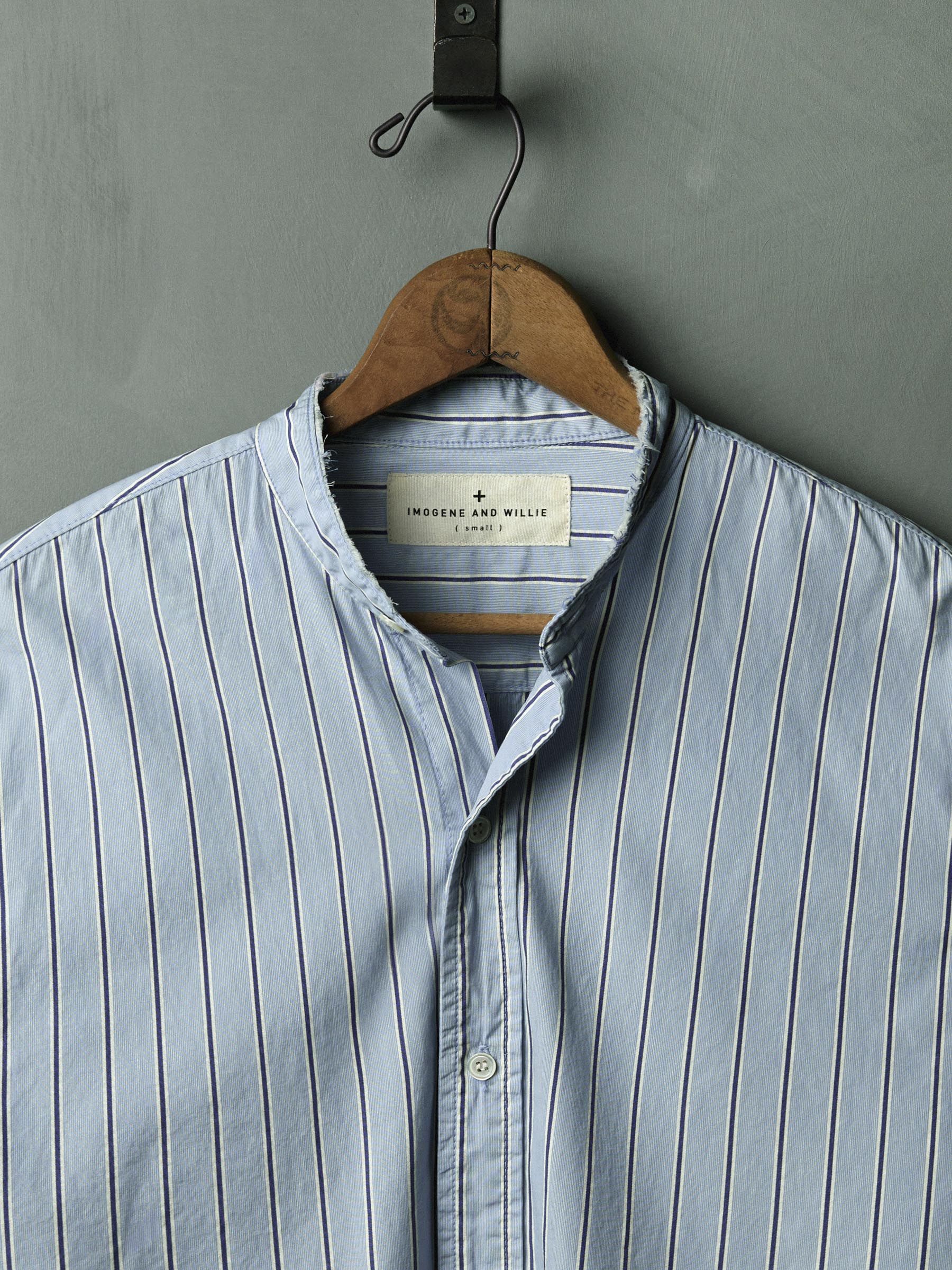 Dark Gray cut collar button down in blue stripe
