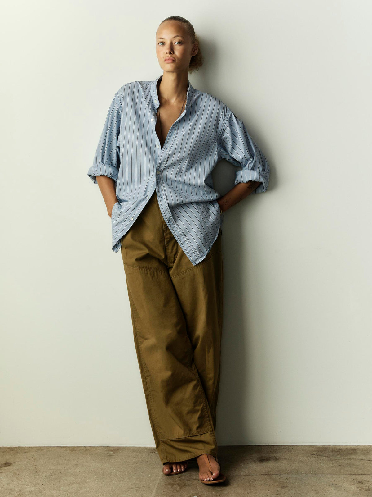 cut collar button down in blue stripe