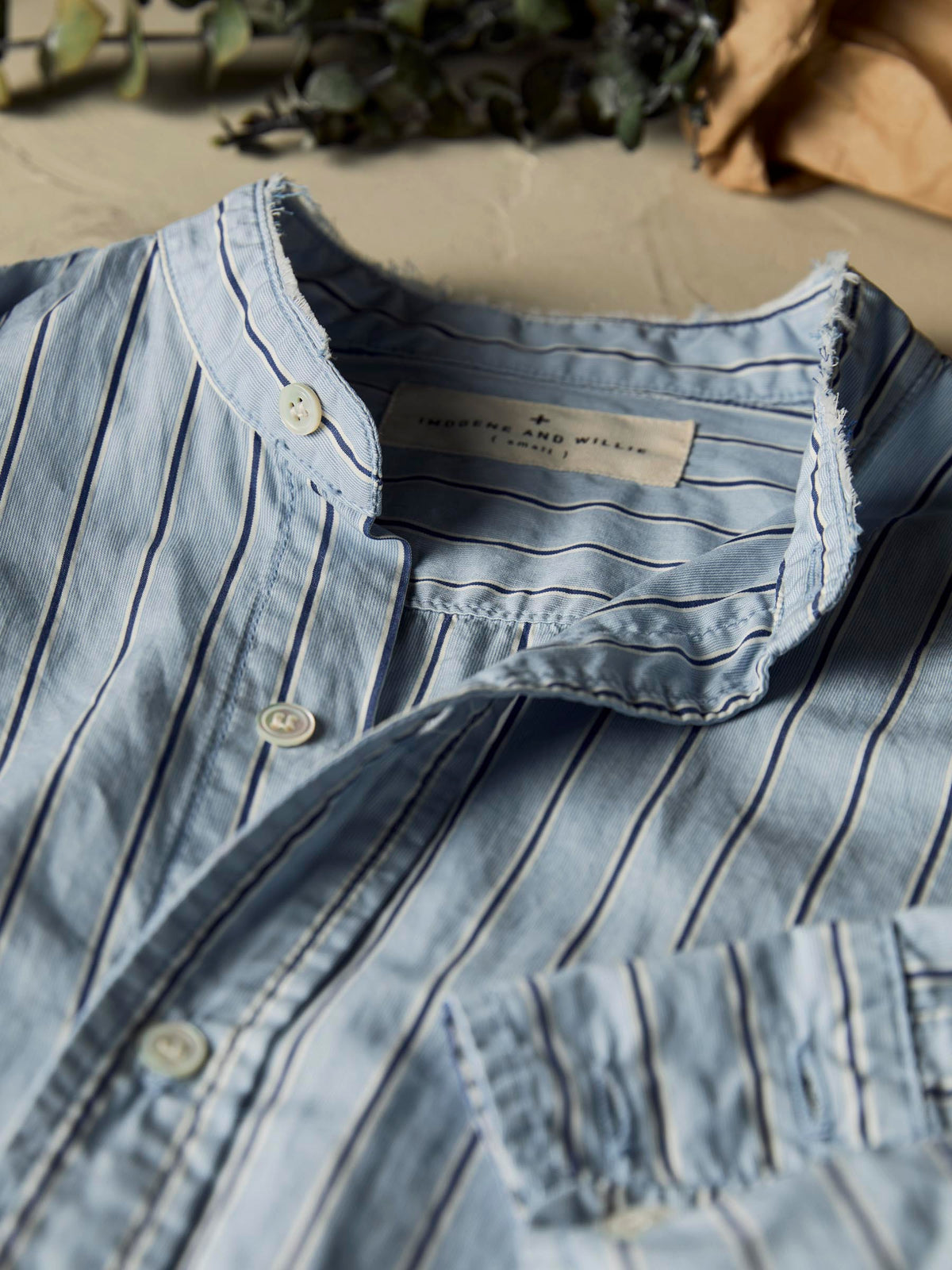 cut collar button down in blue stripe