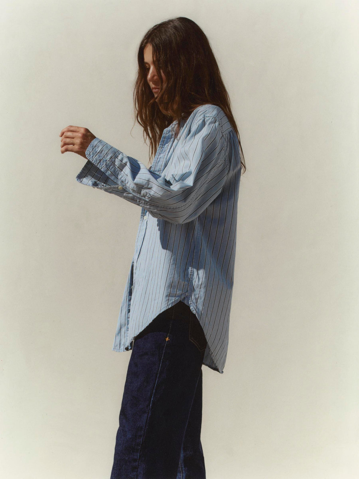 cut collar button down in blue stripe