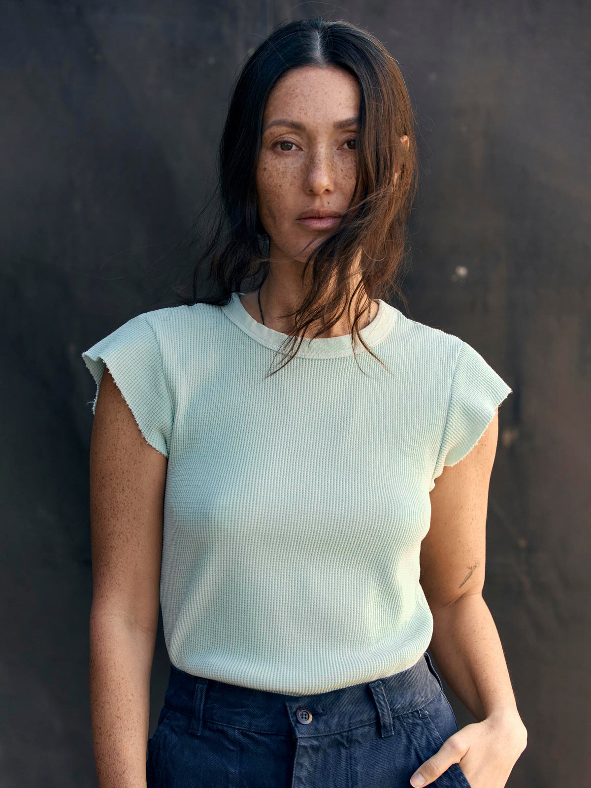 cut sleeve thermal in sky blue