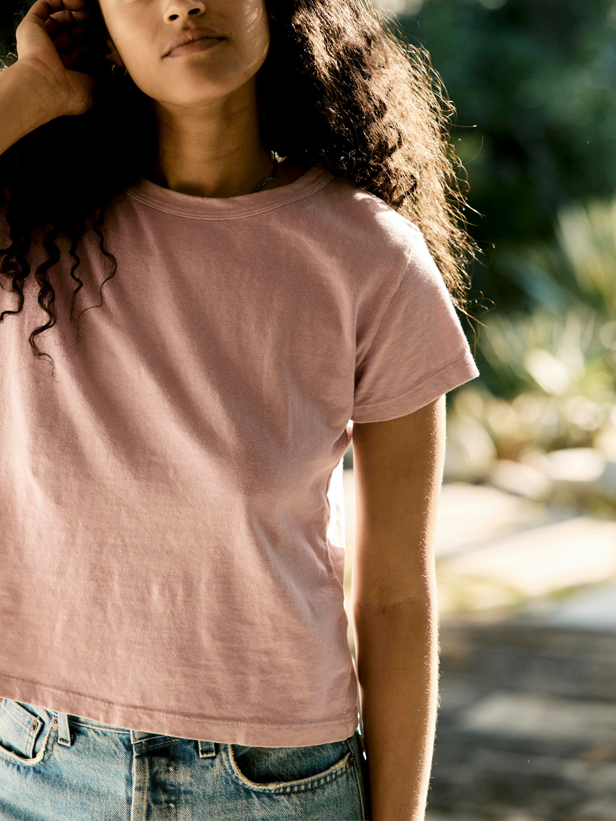 the drop tee in dusty pink