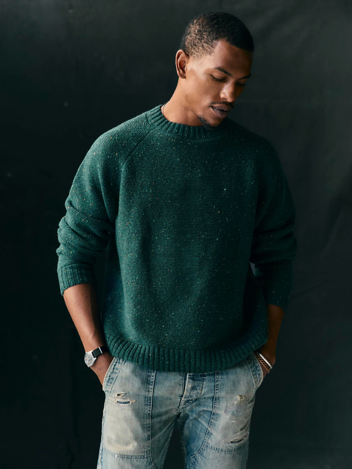 galway wool sweater in spruce nep