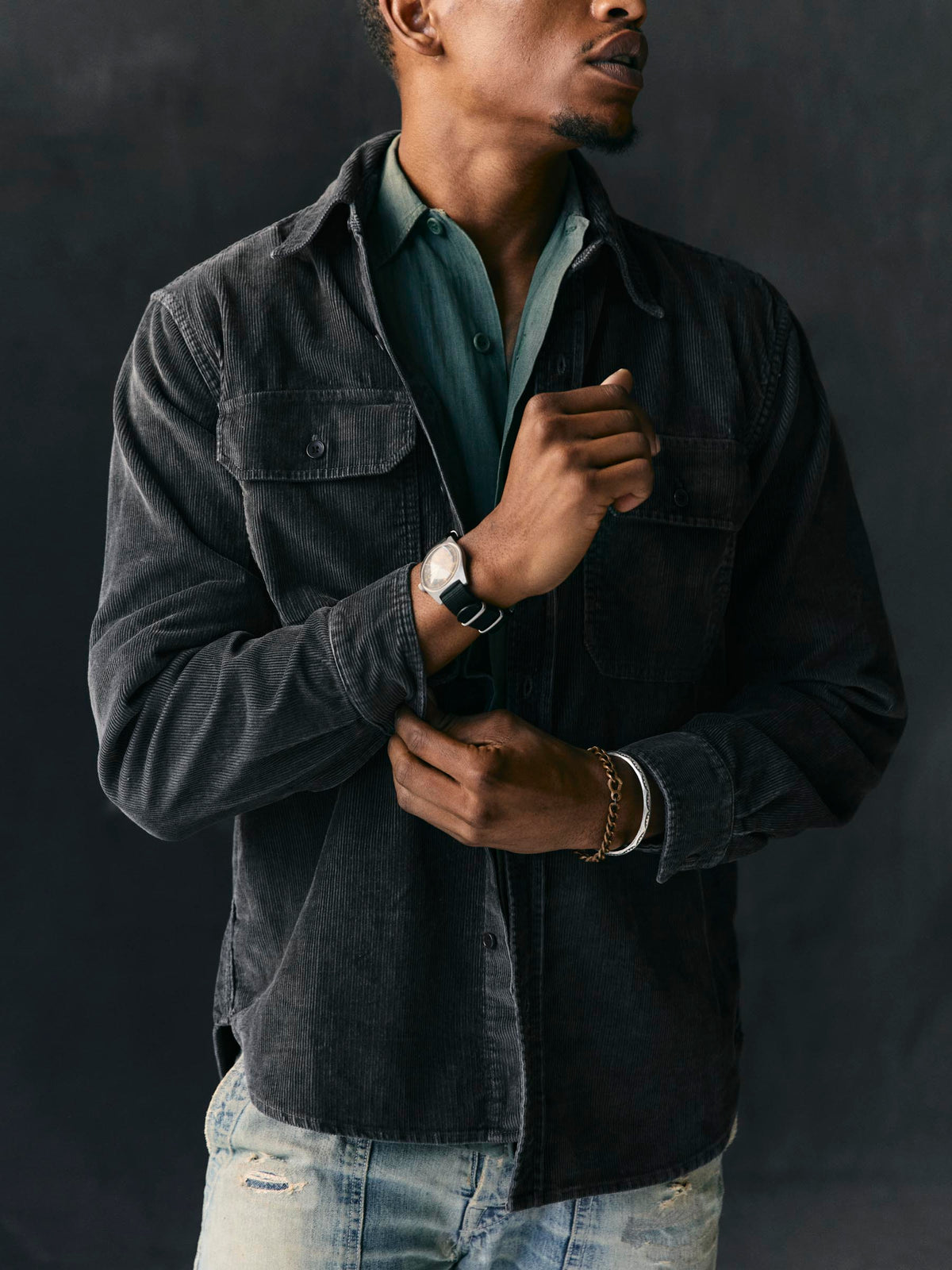 griffin workshirt in faded black cord