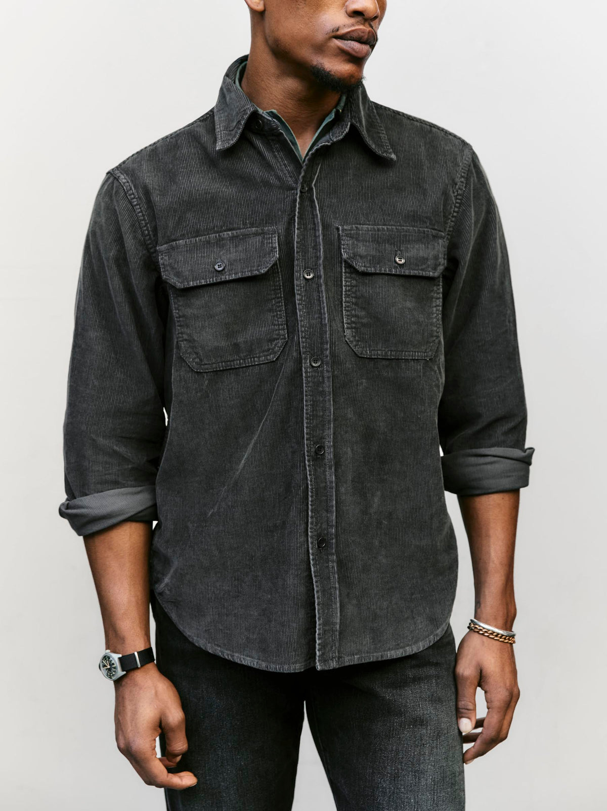 griffin workshirt in faded black cord
