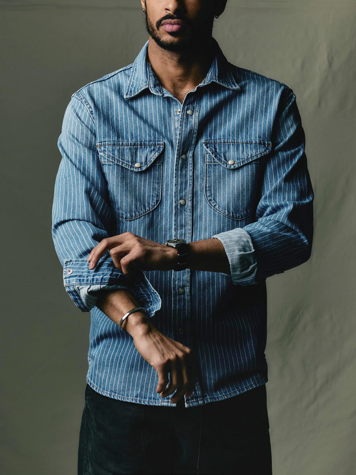 hayes indigo stripe pearl snap