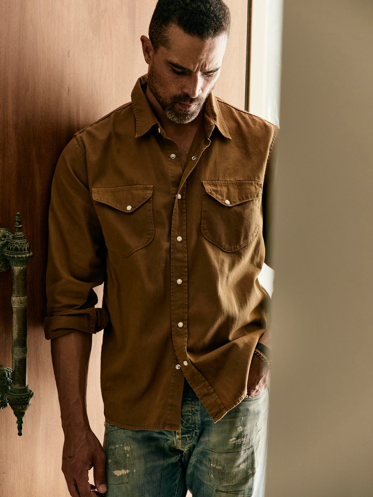 hayes pearl snap in whisper twill