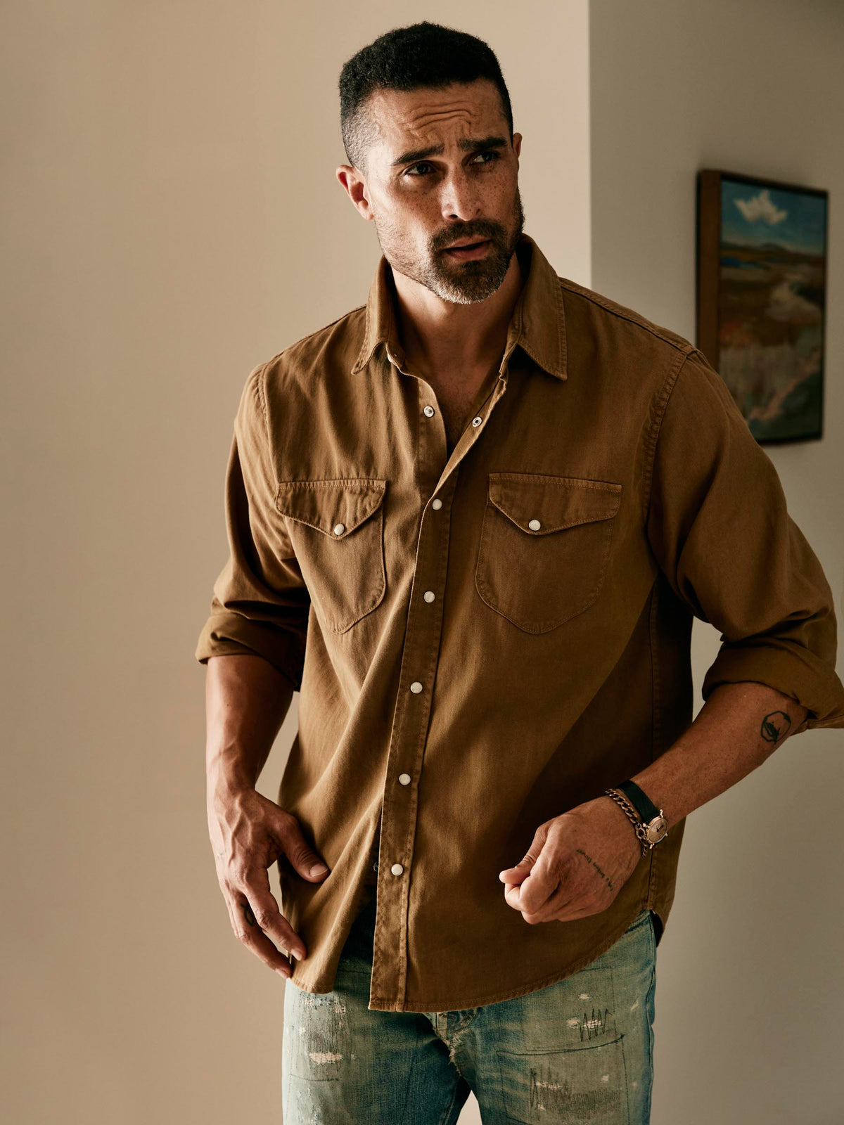 hayes pearl snap in whisper twill