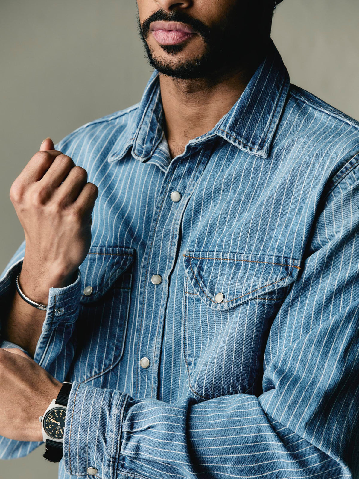 hayes indigo stripe pearl snap