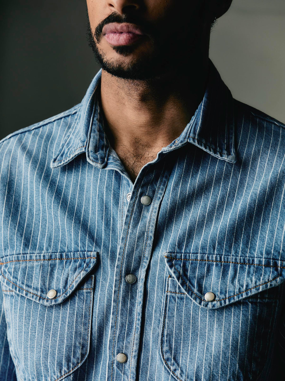 hayes indigo stripe pearl snap