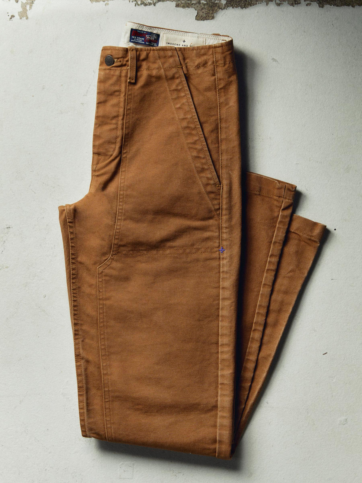 hencye washed canvas workpant in brown
