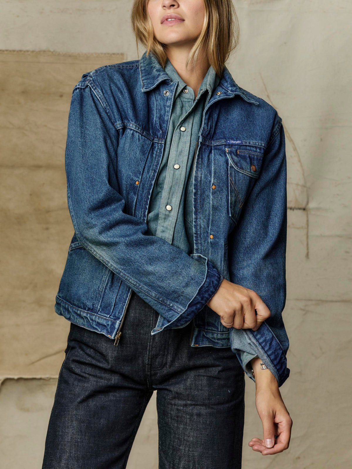 i+w x Wrangler 11MJZ washed denim jacket