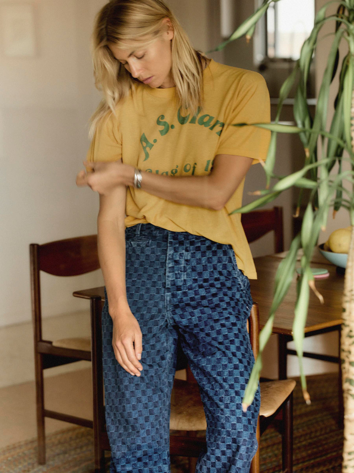 logan washed indigo check