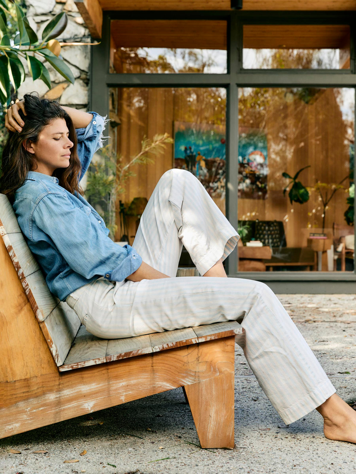 logan bleached indigo stripe