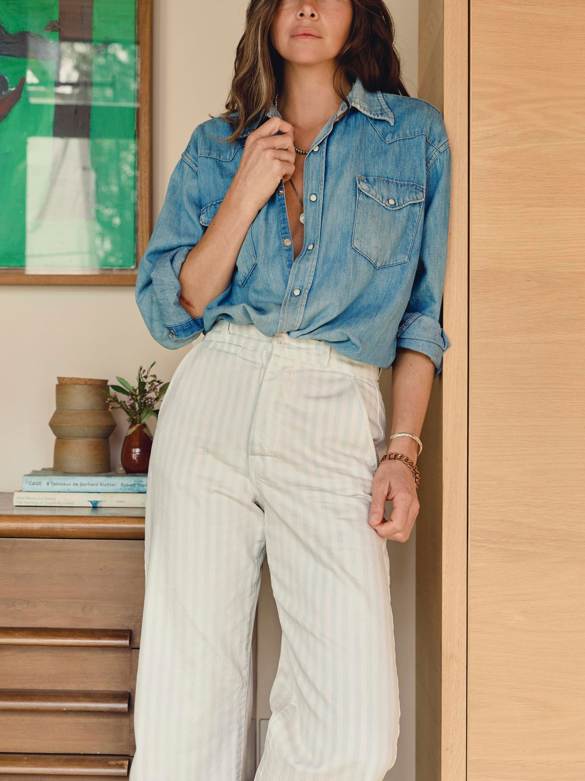 logan bleached indigo stripe