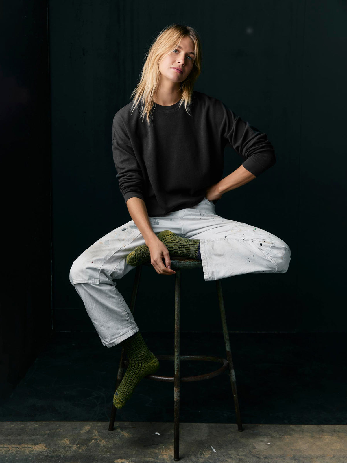 long sleeve midweight crew in faded black