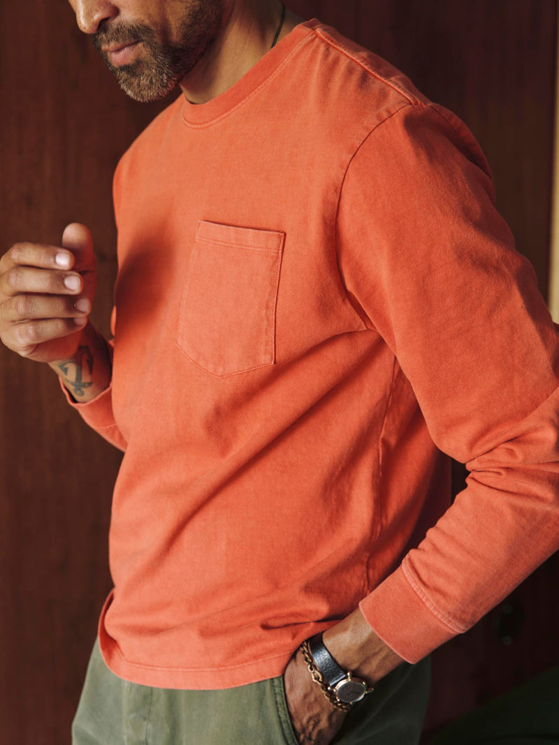 long sleeve pocket tee in faded orange