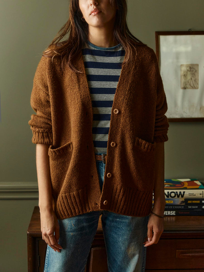 vintage cardigan in marled ochre