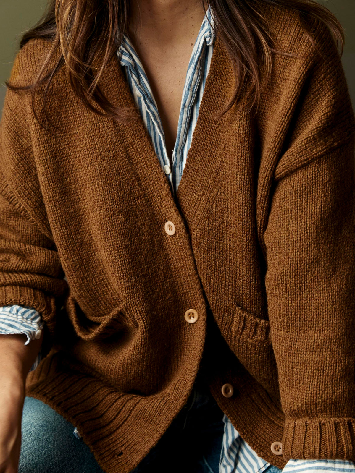 vintage cardigan in marled ochre