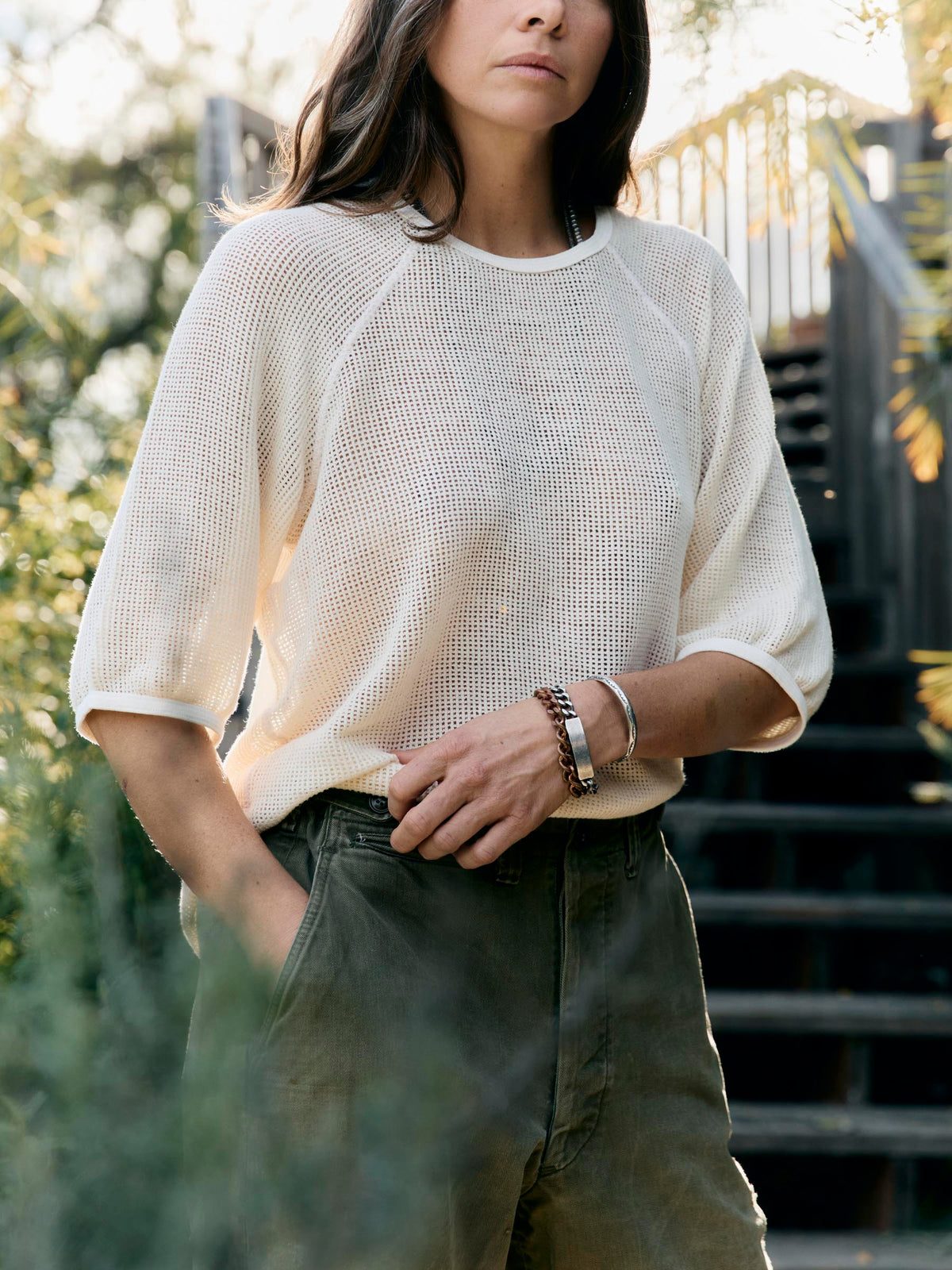 open weave raglan tee in natural