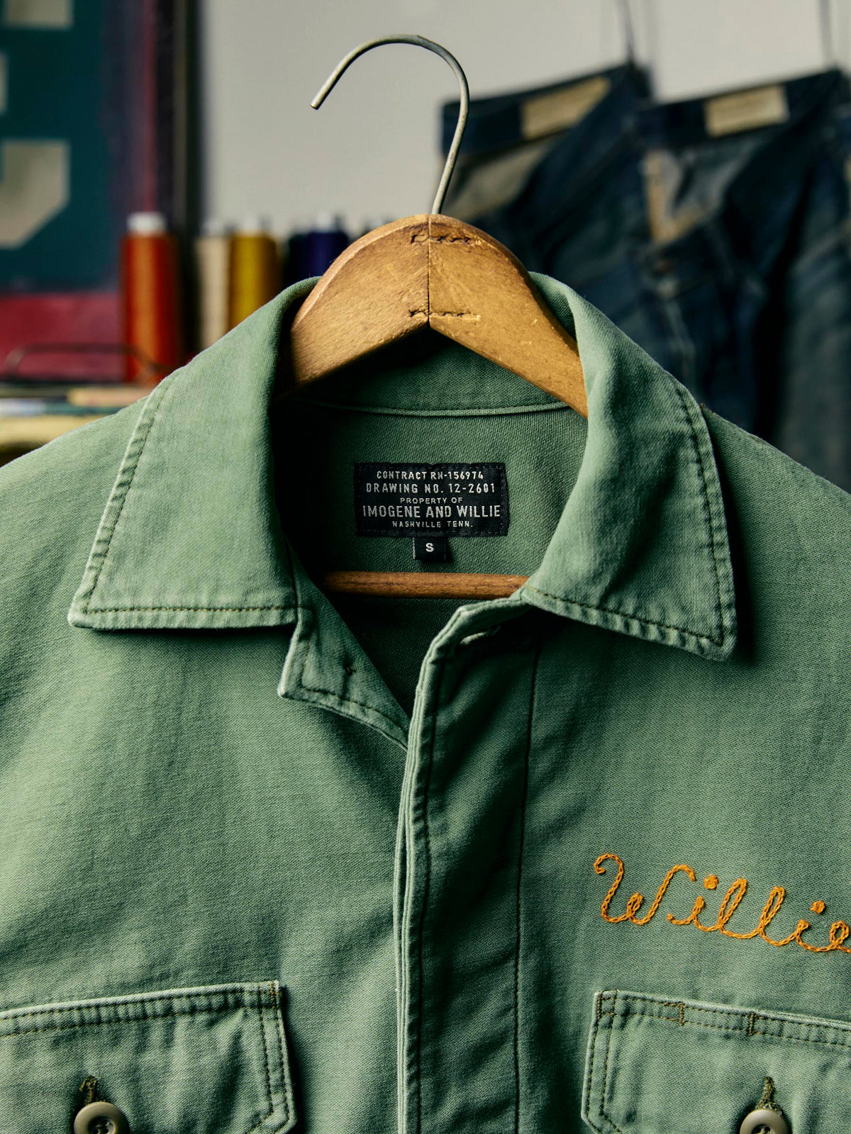 military shirt jacket in fatigue green