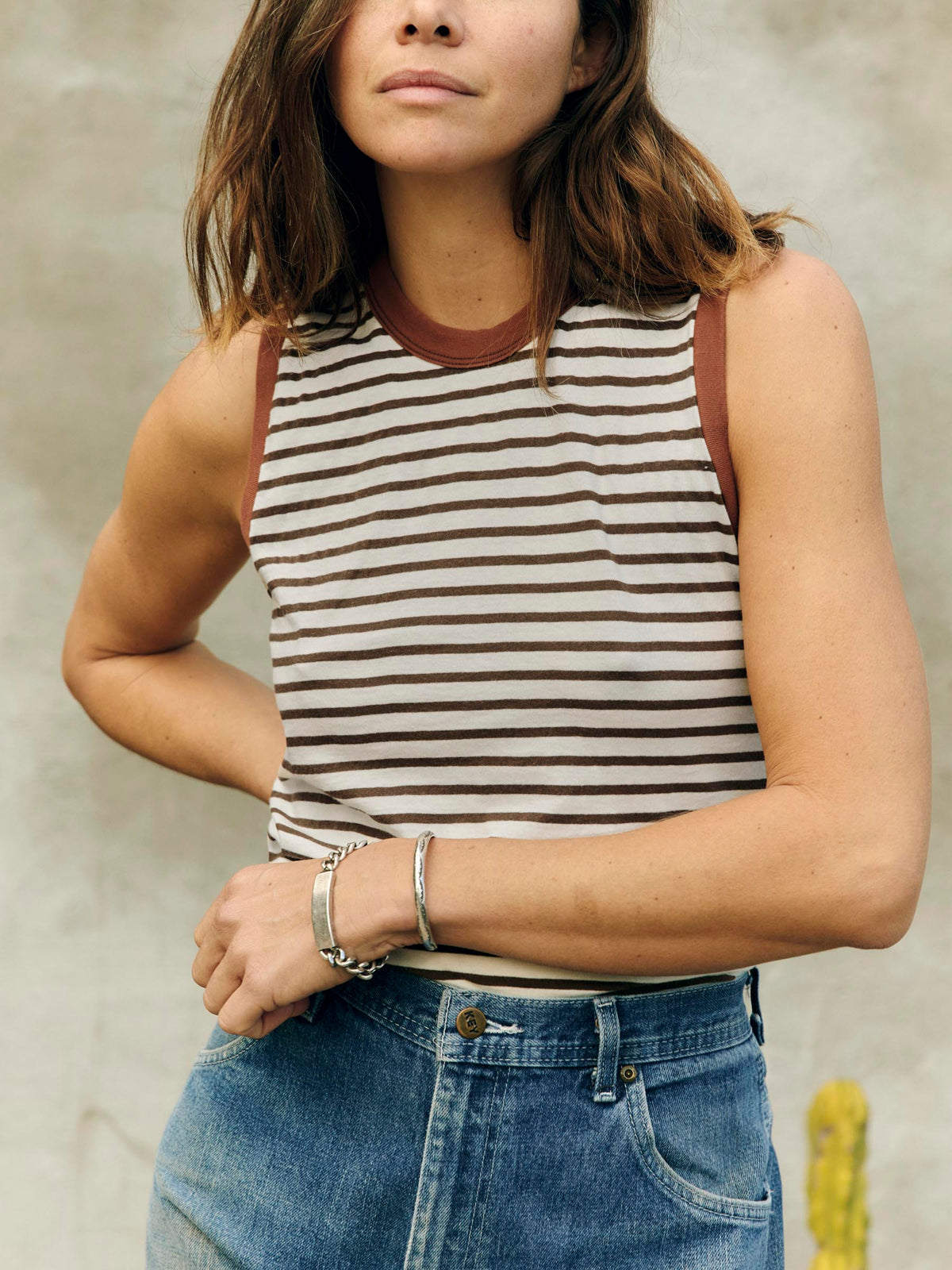 muscle tank in brown stripe