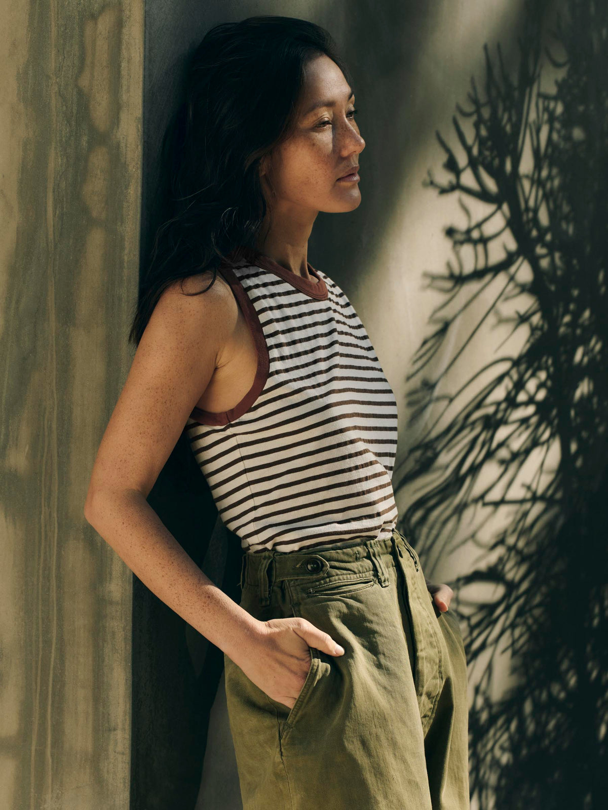 muscle tank in brown stripe