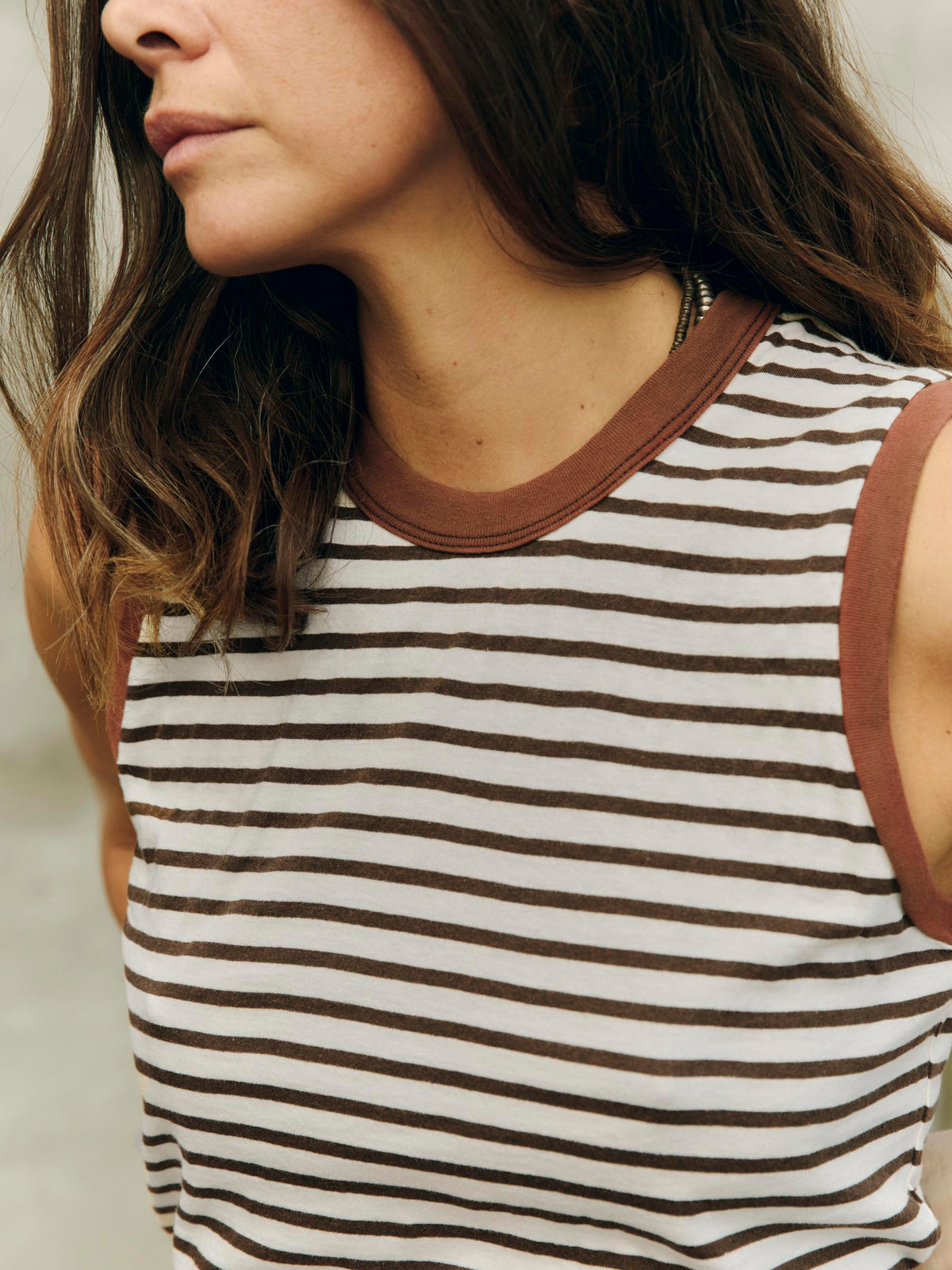 muscle tank in brown stripe