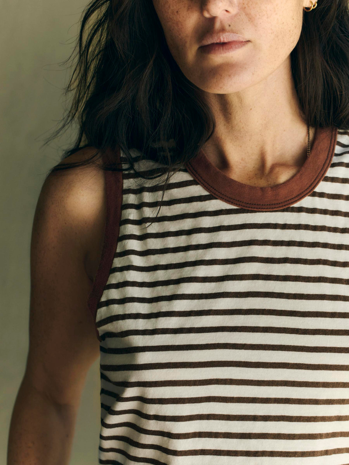muscle tank in brown stripe