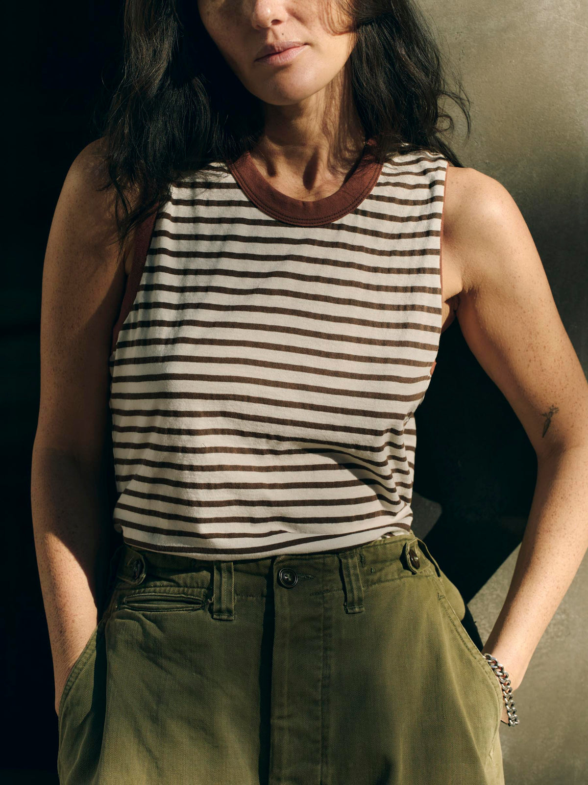 muscle tank in brown stripe