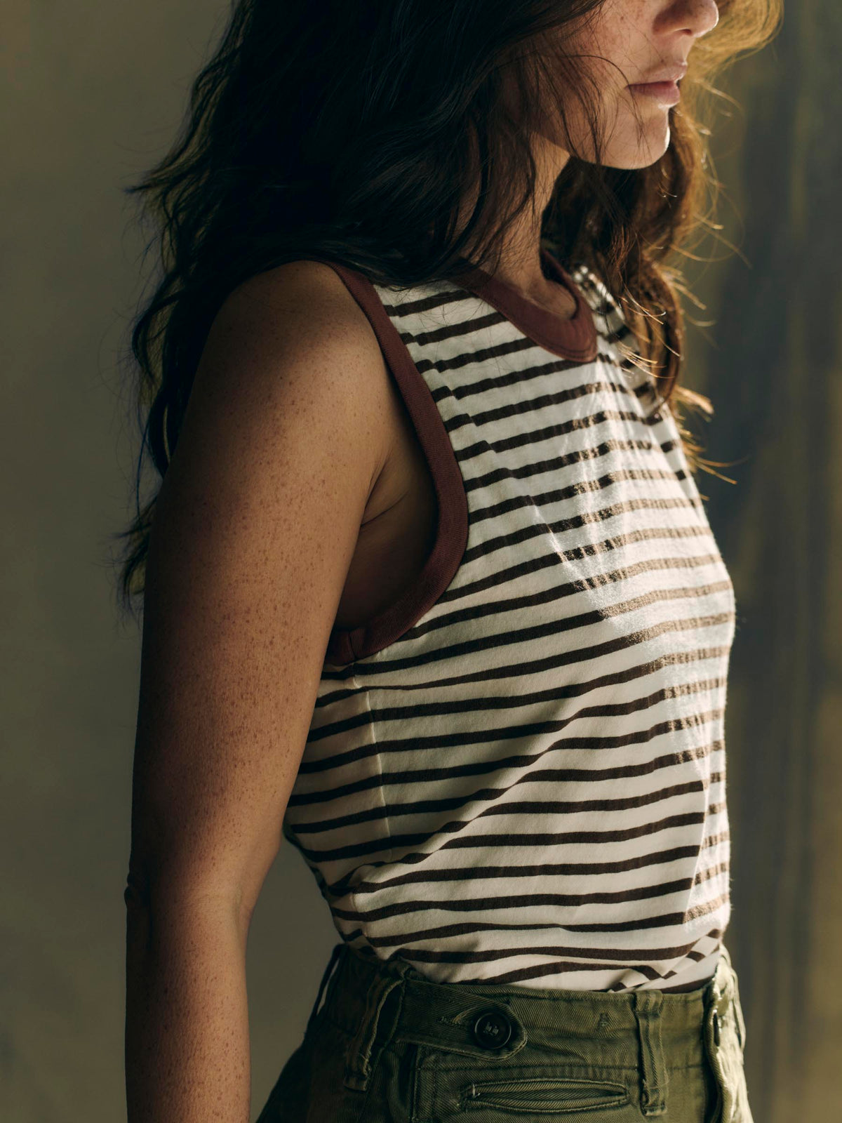 muscle tank in brown stripe
