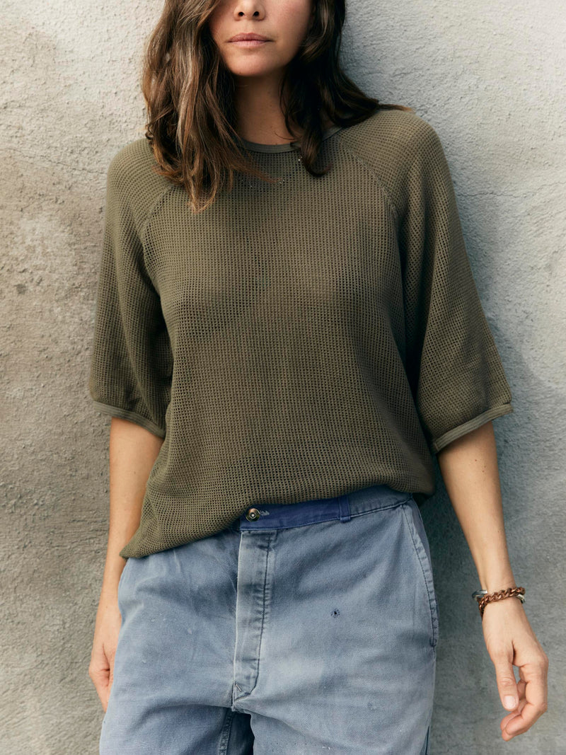 open weave raglan tee in olive