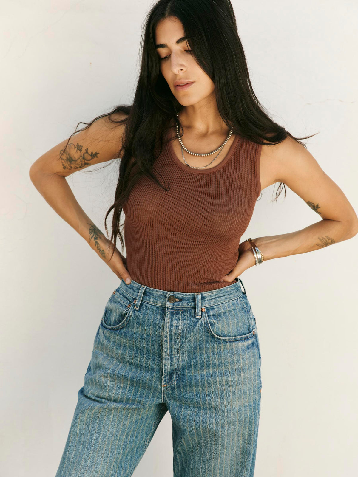 the vintage tank in open knit chestnut