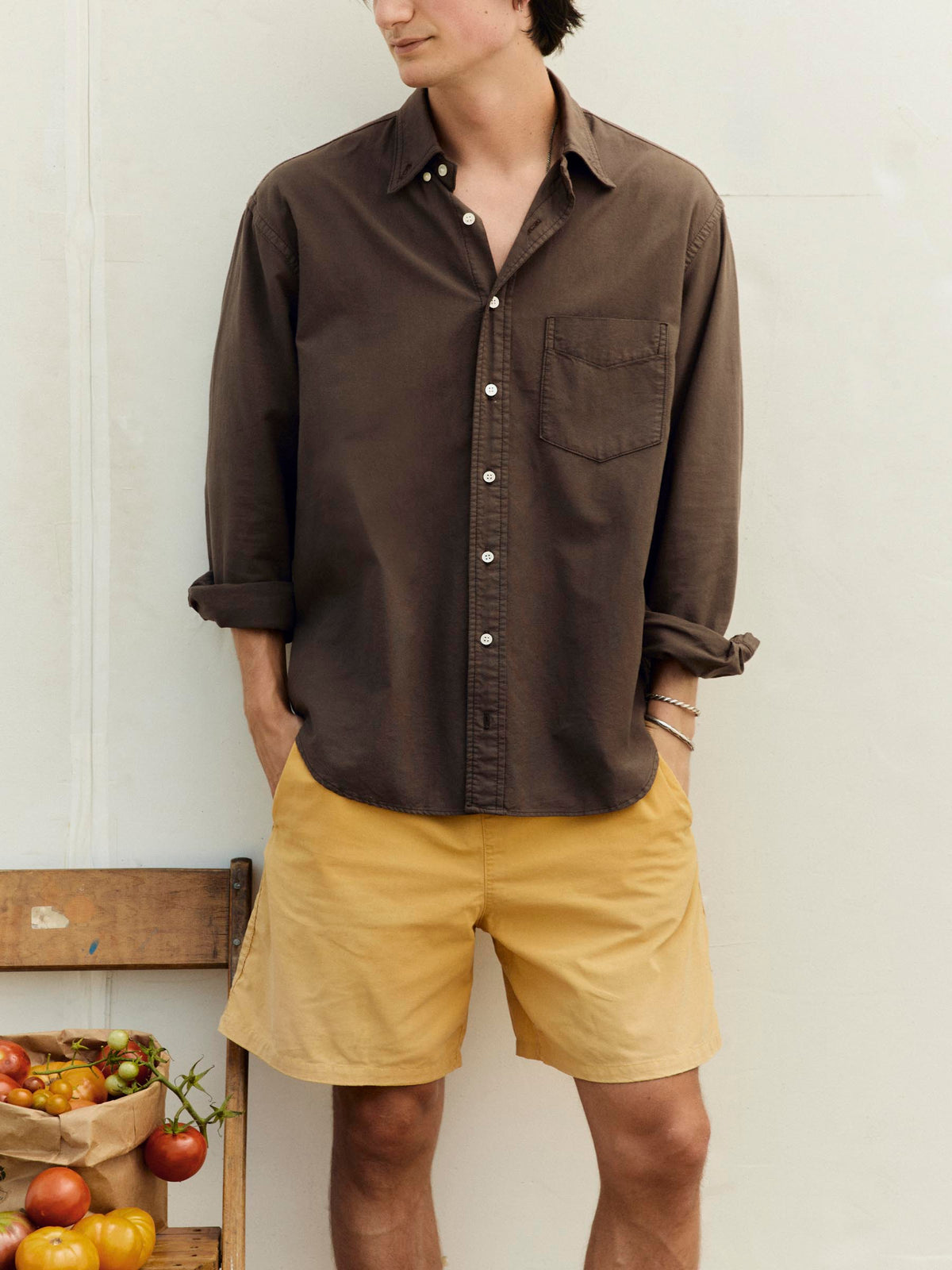 lightweight beach oxford in faded brown