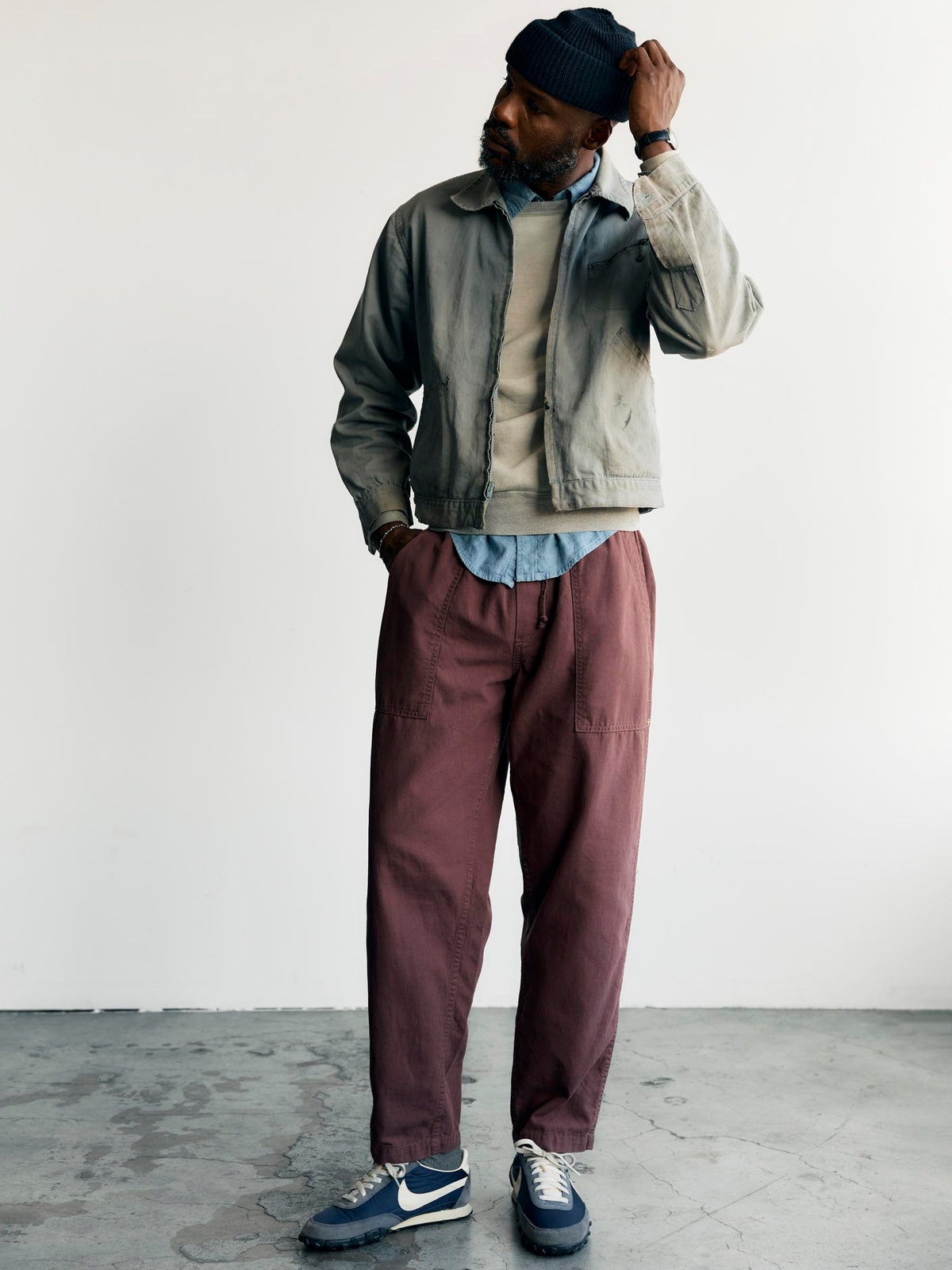 the ventura chore pant in dark mauve