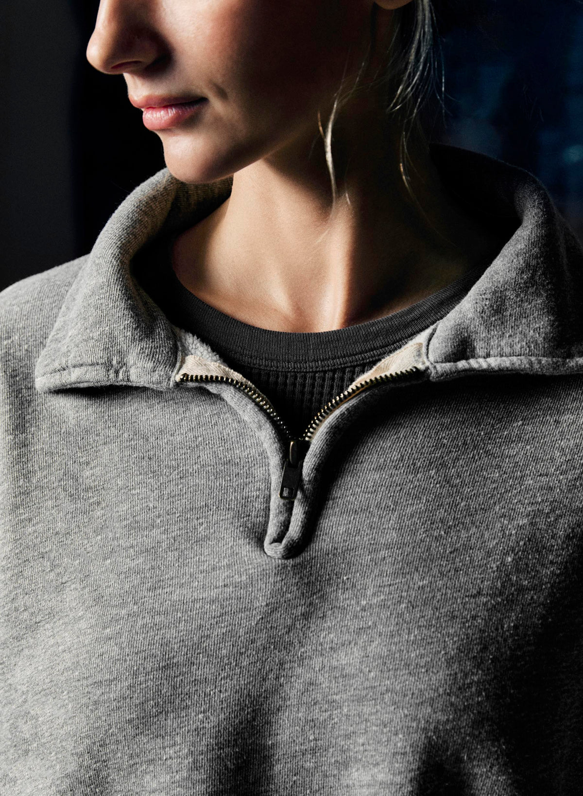 cut sleeve cropped quarter zip