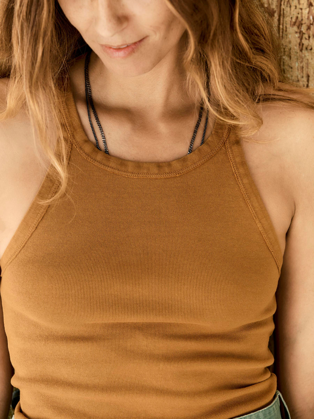 field brown ribbed racerback tank