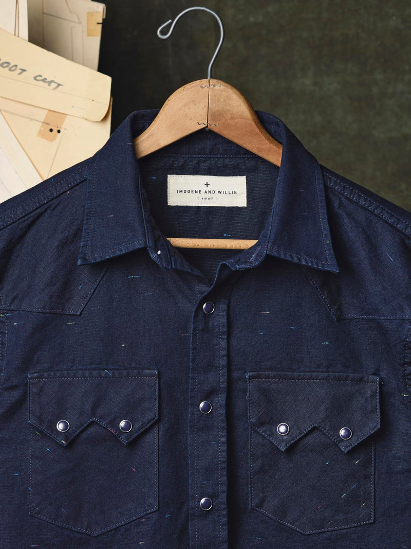 sawtooth pearl snap in reverse black indigo nep - Model