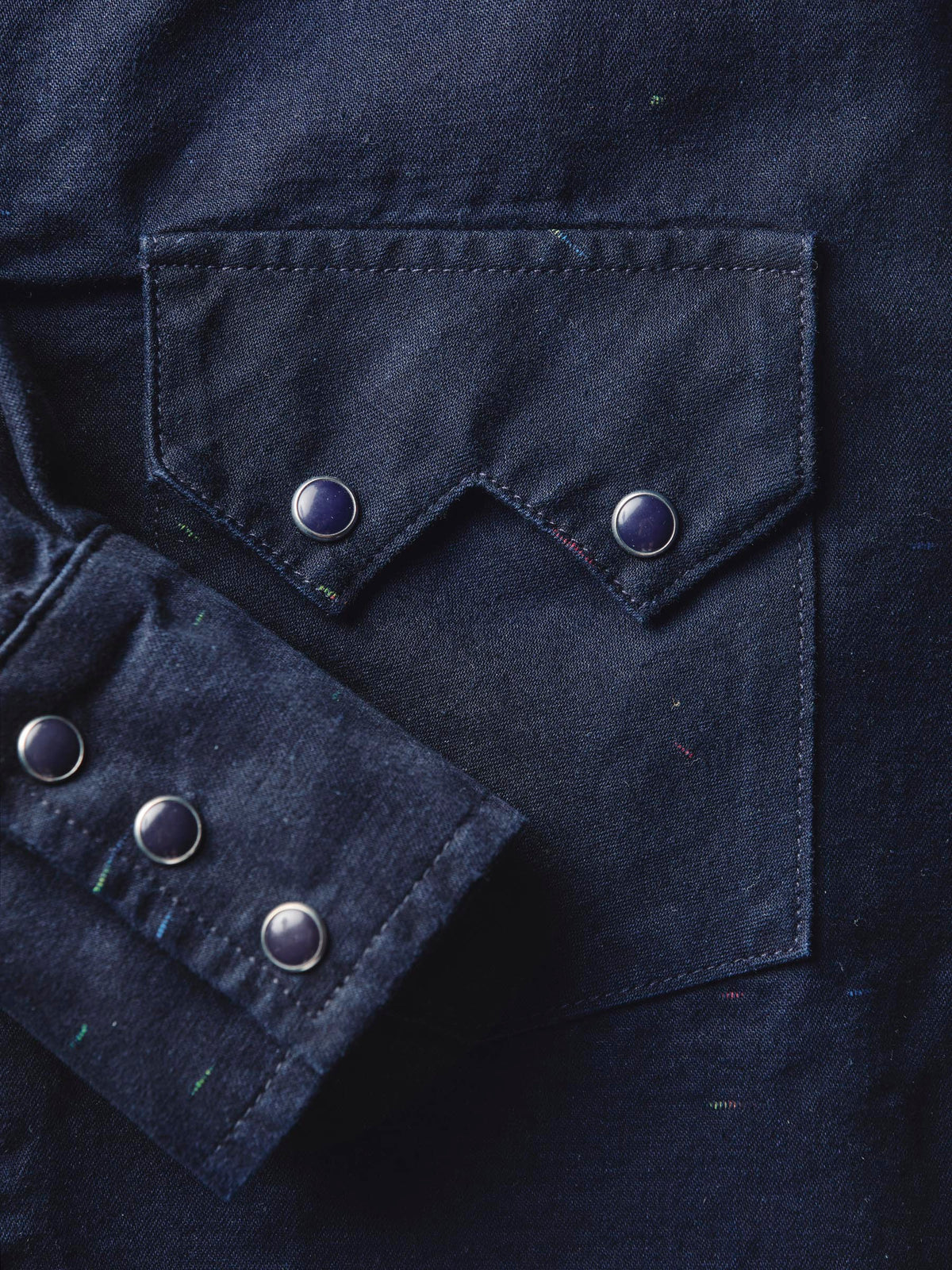 sawtooth pearl snap in reverse black indigo nep