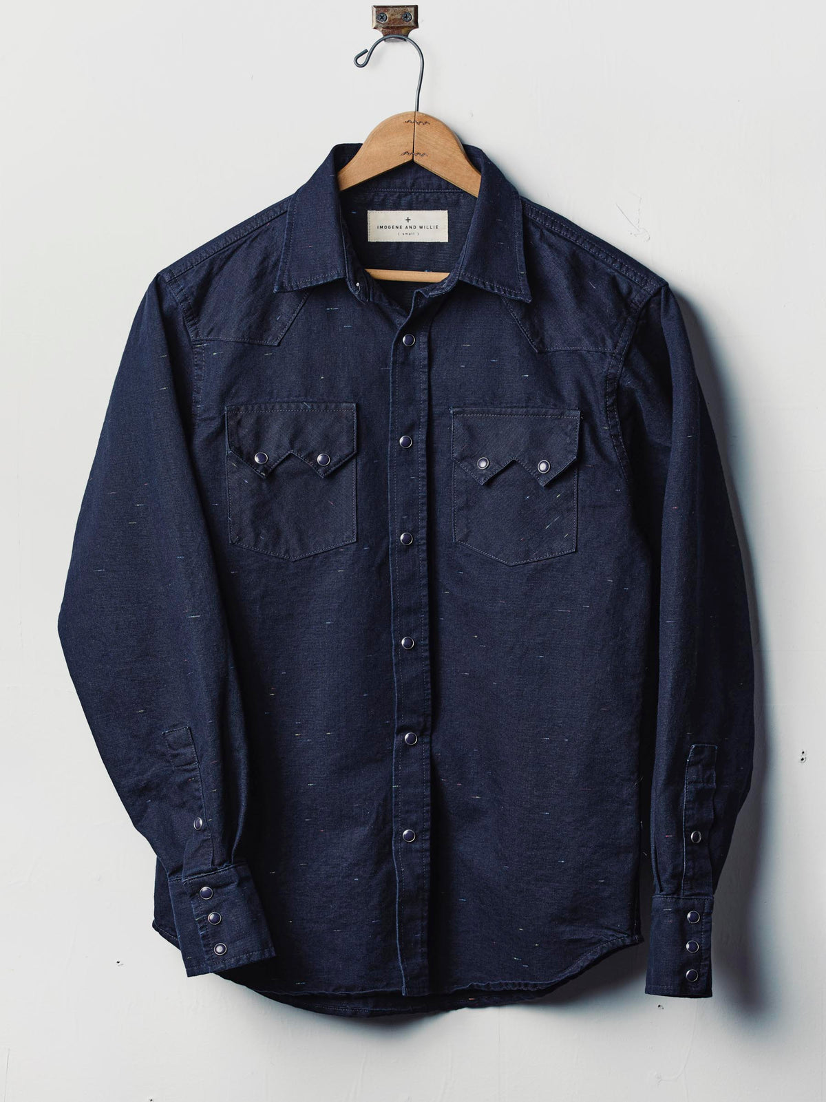 sawtooth pearl snap in reverse black indigo nep