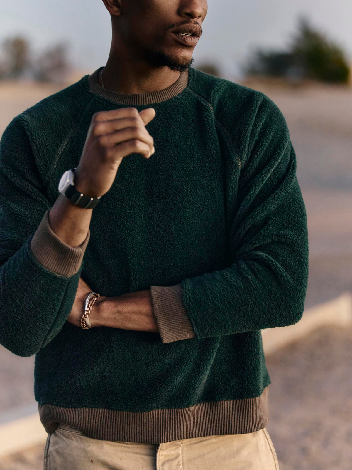 ribbed sherpa crew in fern