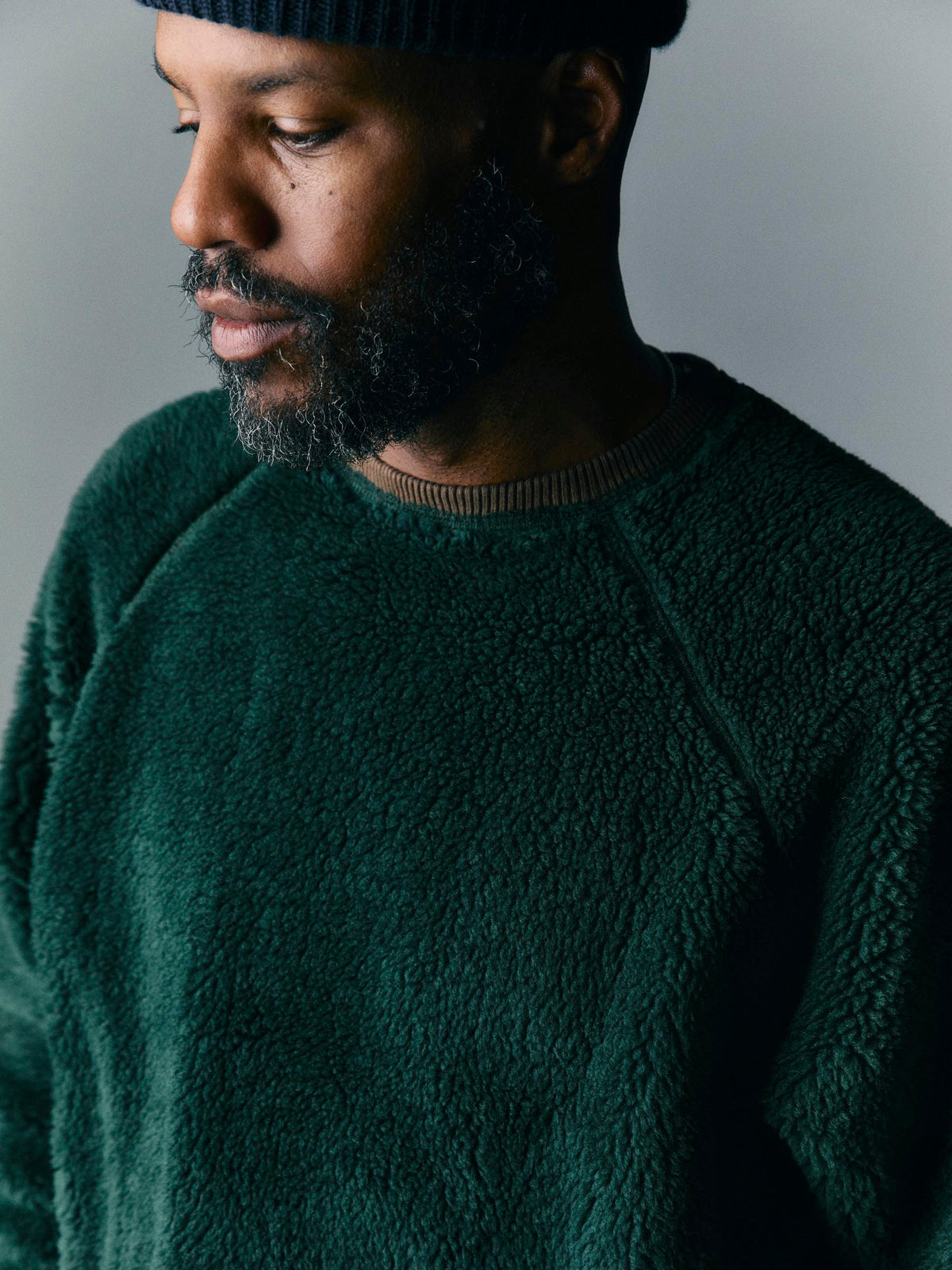 ribbed sherpa crew in fern