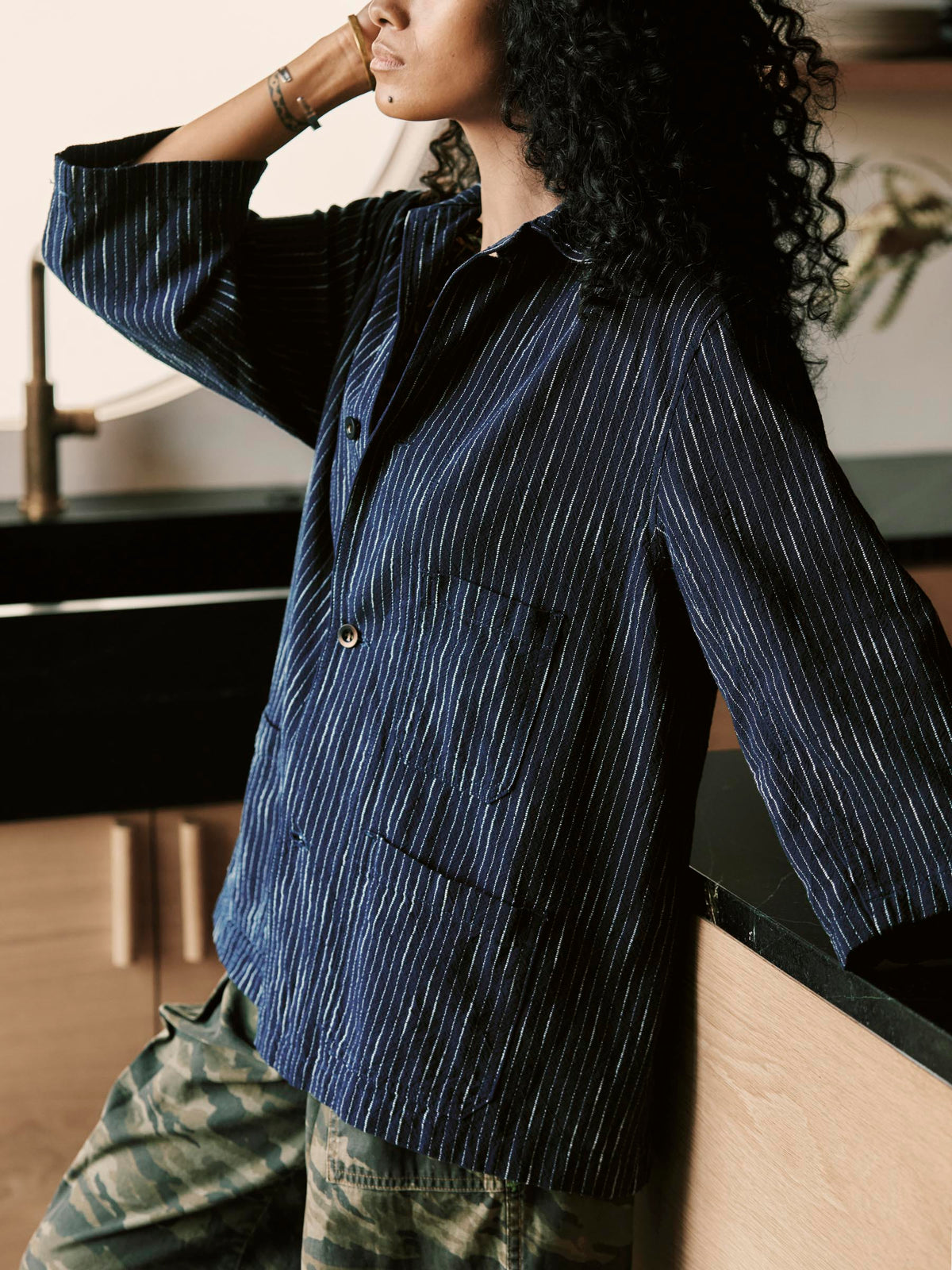 striped indigo studio jacket