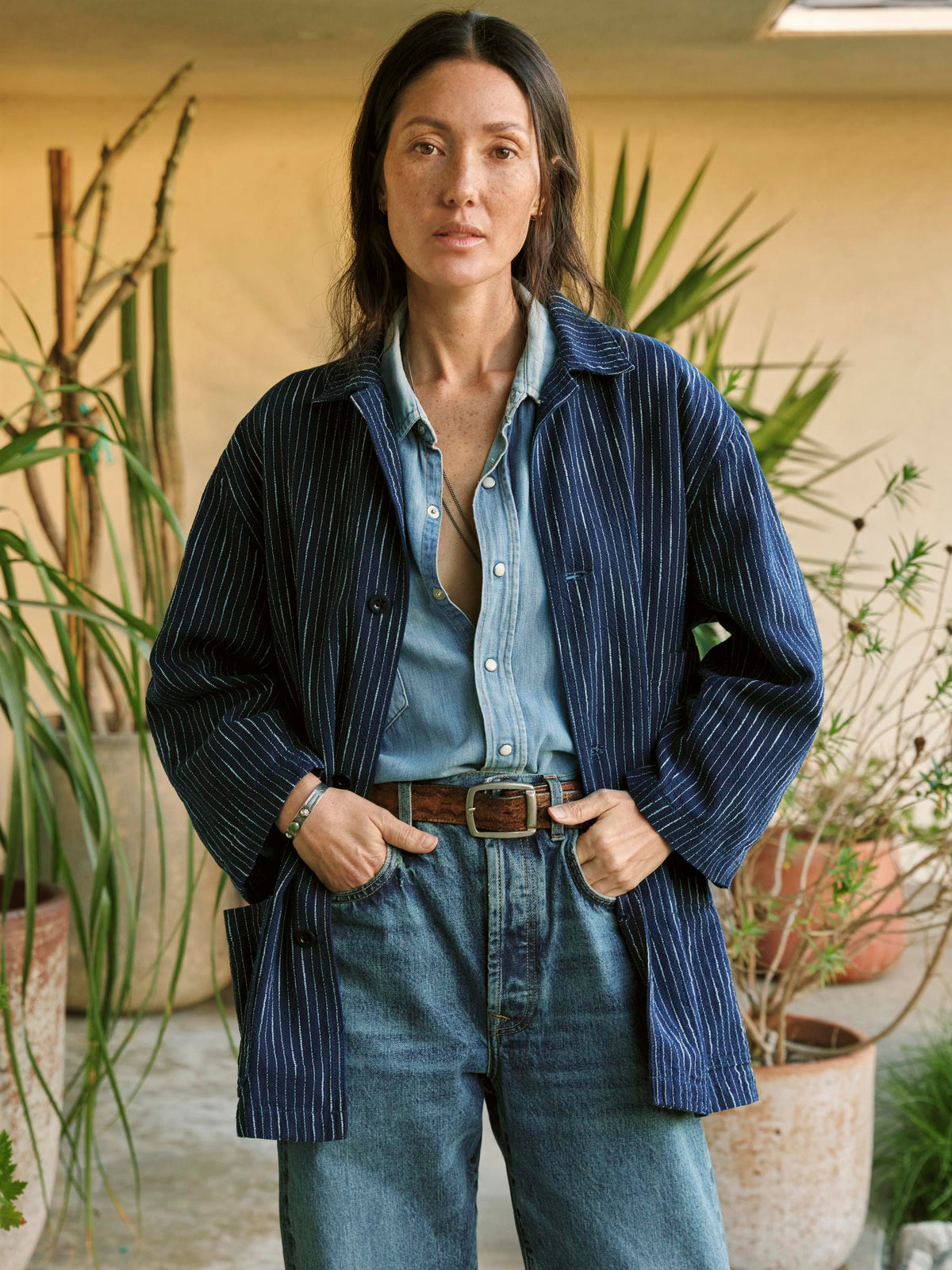 striped indigo studio jacket