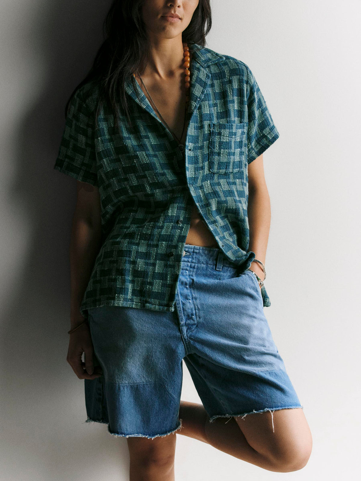 the sunfair shirt in open knit indigo