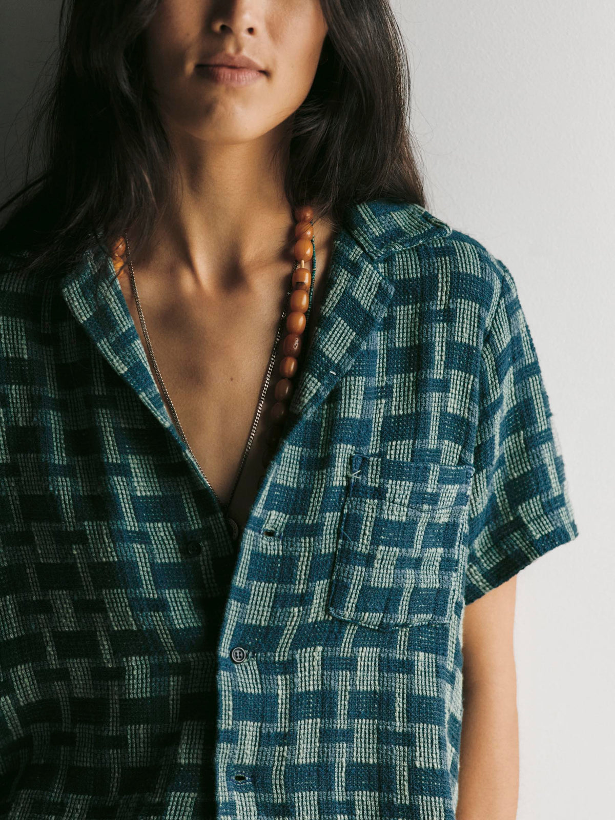 the sunfair shirt in open knit indigo