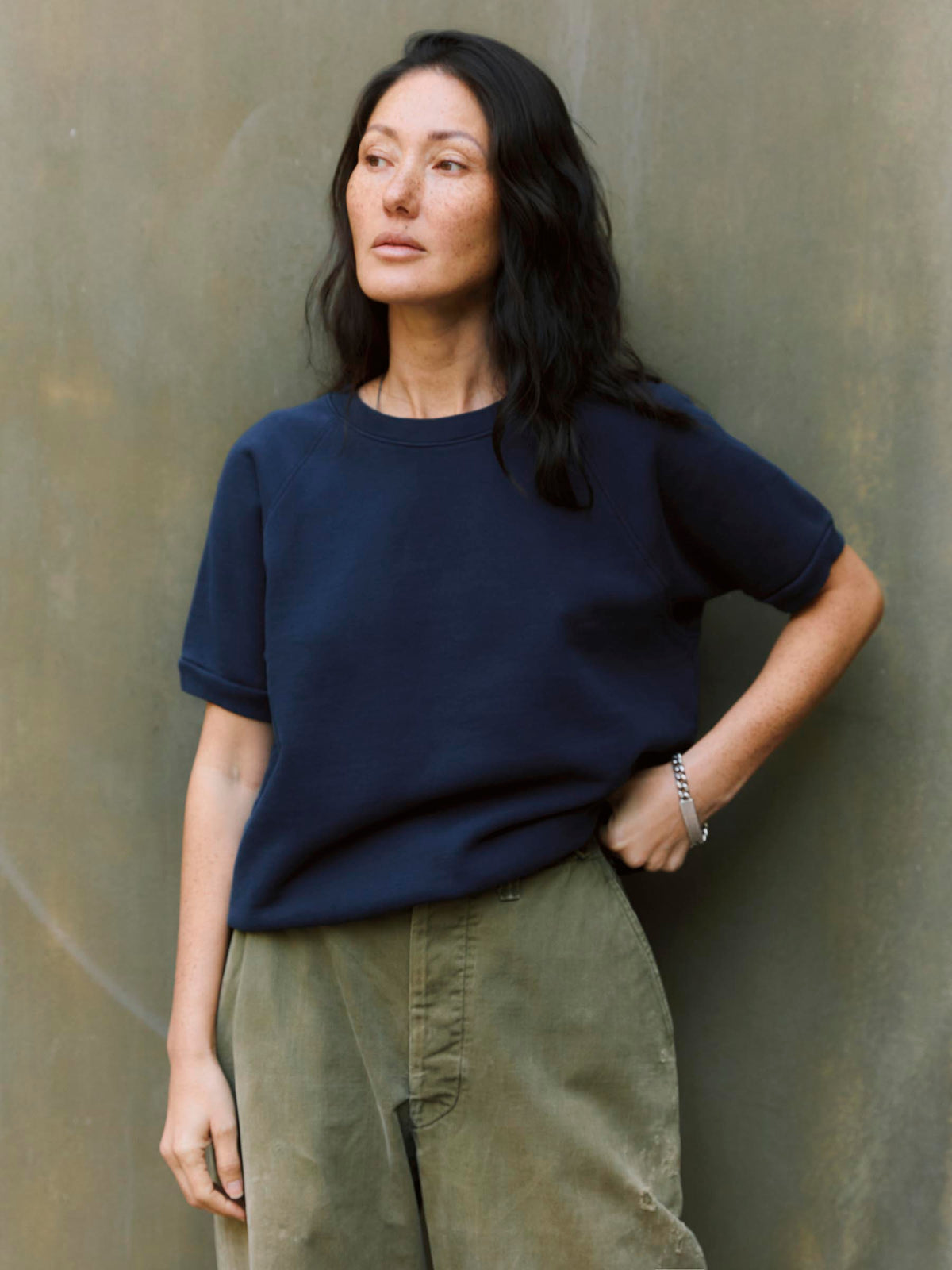 short sleeve raglan sweatshirt in navy