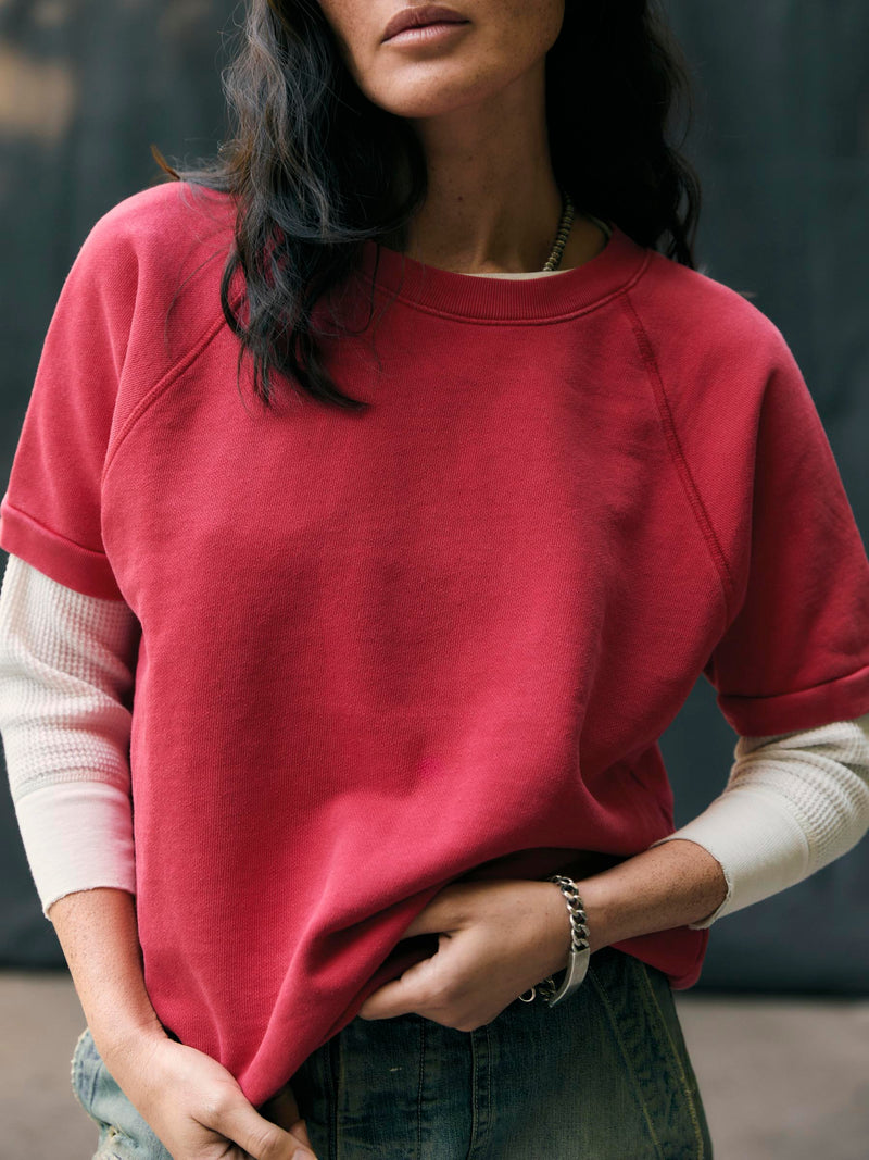short sleeve raglan sweatshirt in red